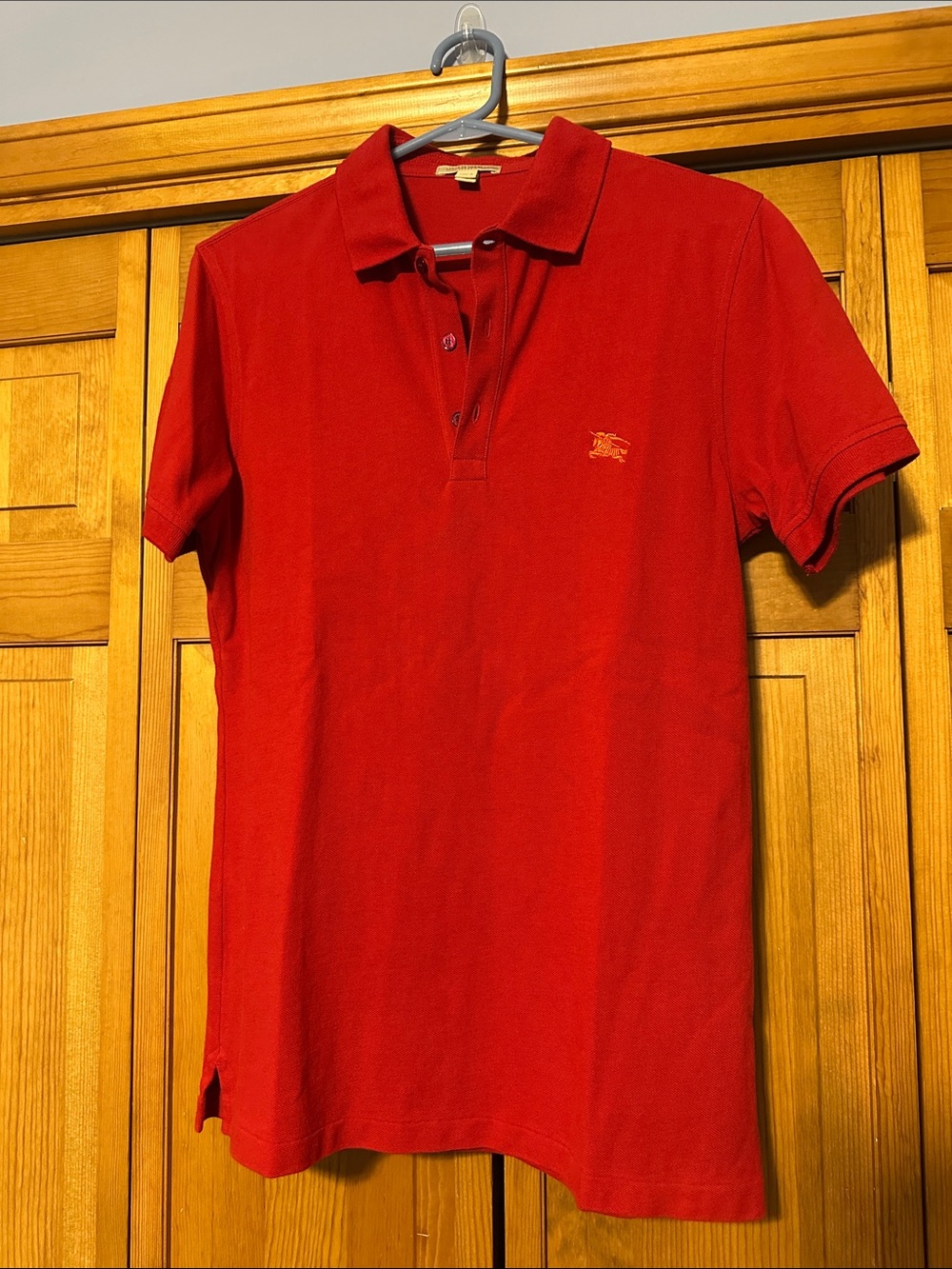 Burberry Men’s Red Polo Shirt with Orange Embroidered Logo